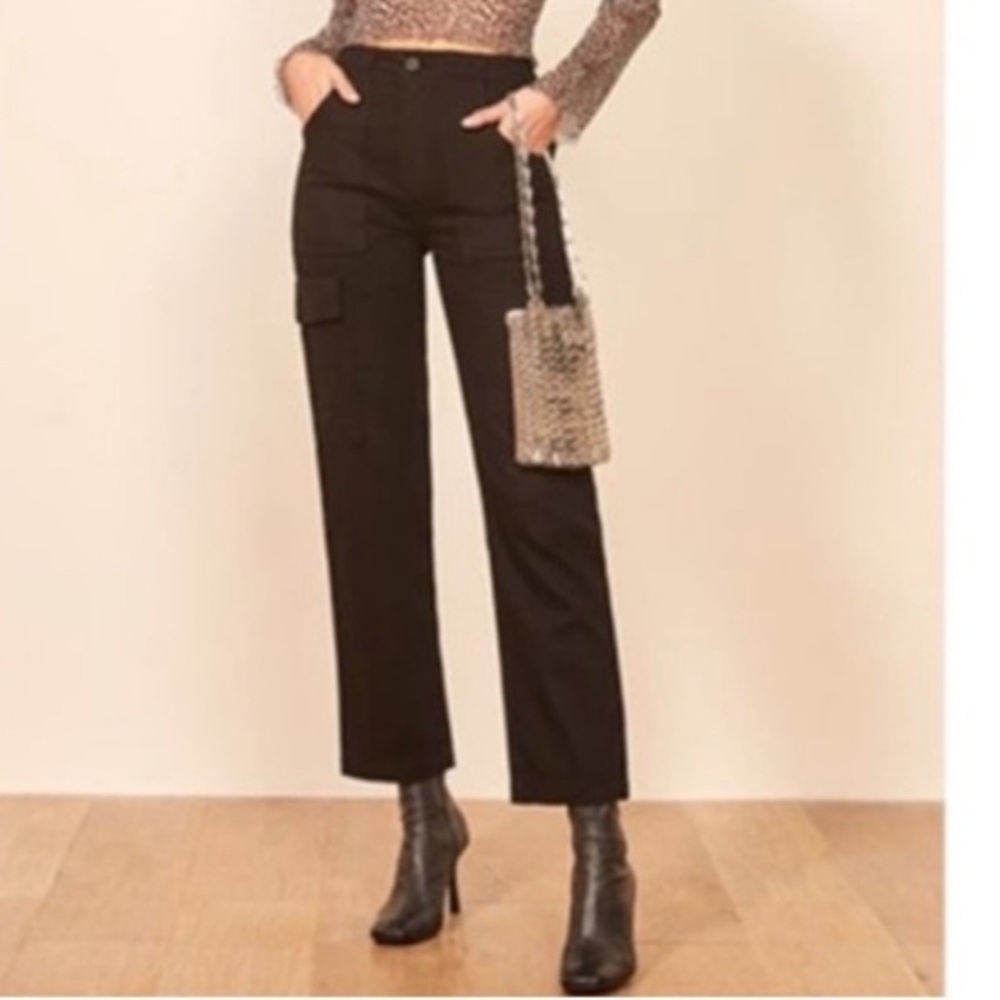 Reformation Gia Cargo Pants Straight High Rise Classic Chic Street Black 31